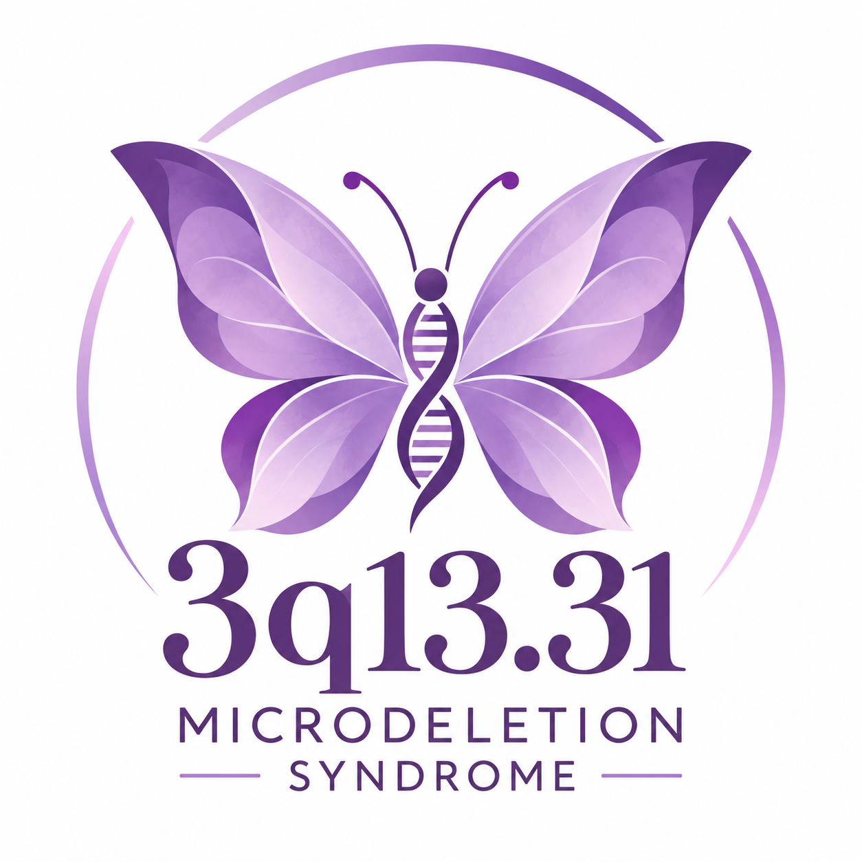 Purple butterfly logo with a DNA-inspired body for 3q13.31 microdeletion syndrome